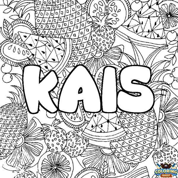 Coloring page first name KAIS - Fruits mandala background