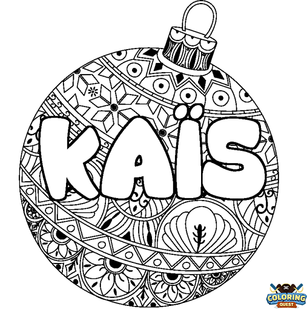 Coloring page first name KA&Iuml;S - Christmas tree bulb background