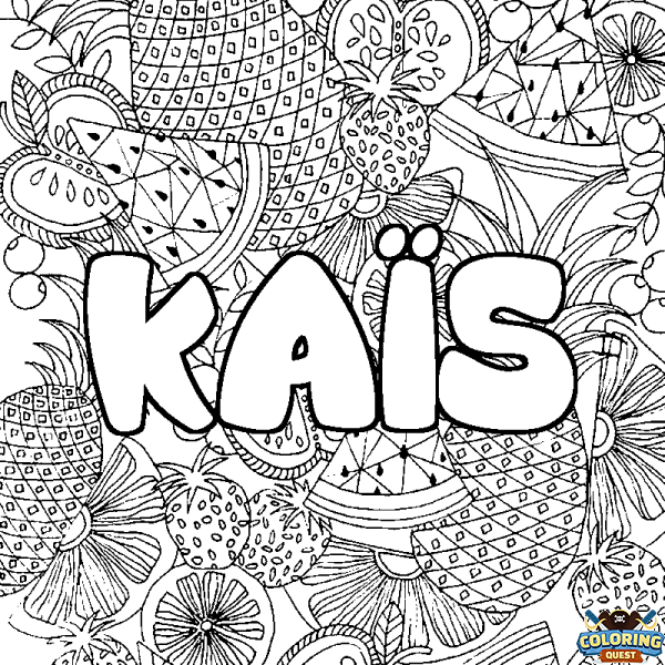 Coloring page first name KA&Iuml;S - Fruits mandala background