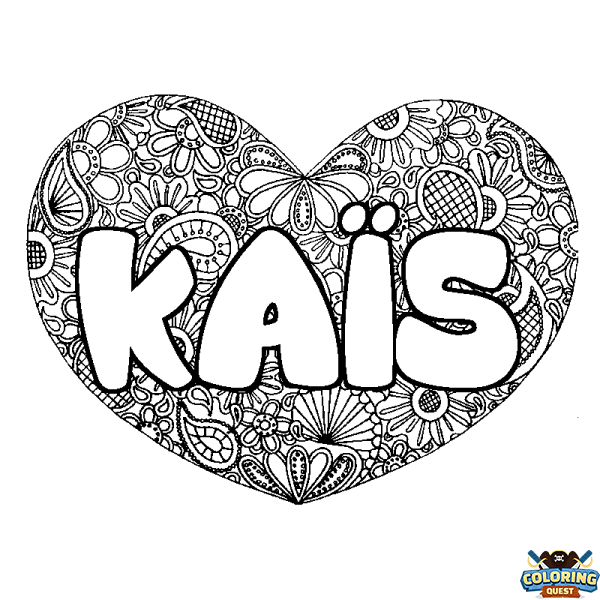 Coloring page first name KA&Iuml;S - Heart mandala background