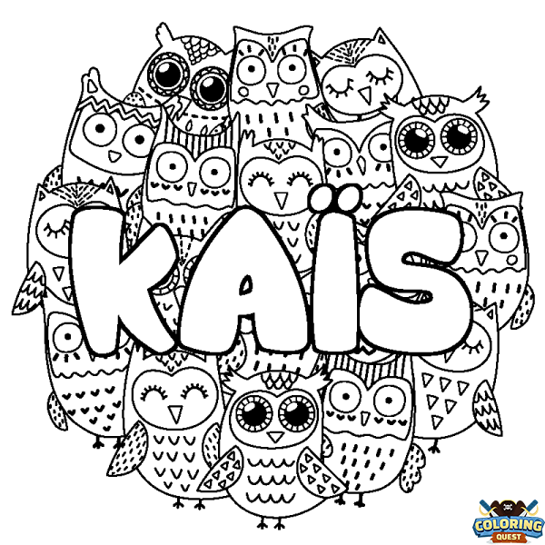 Coloring page first name KA&Iuml;S - Owls background