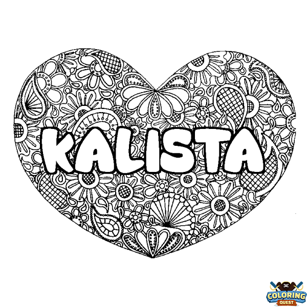 Coloring page first name KALISTA - Heart mandala background