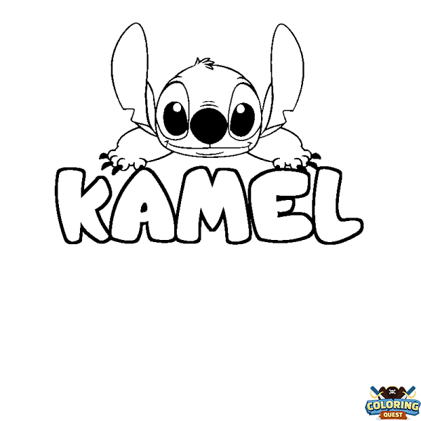 Coloring page first name KAMEL - Stitch background