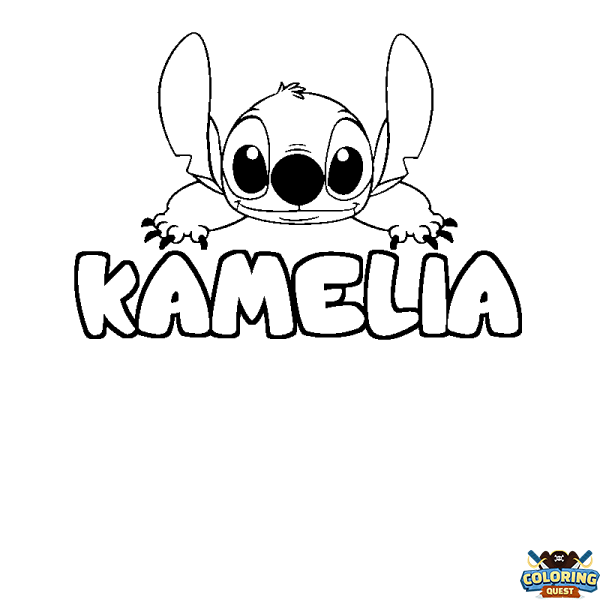 Coloring page first name KAMELIA - Stitch background