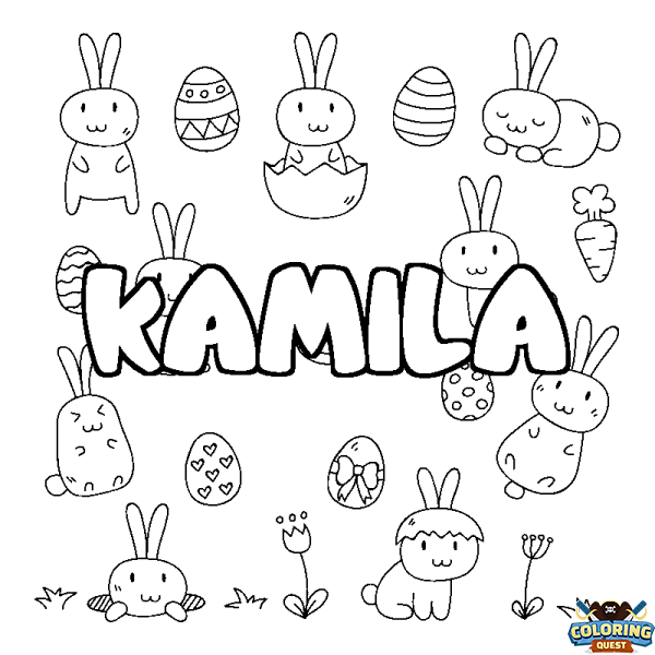 Coloring page first name KAMILA - Easter background