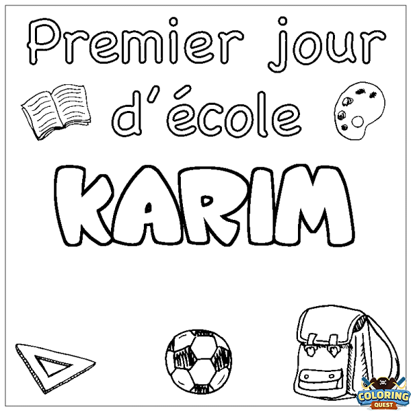 Coloring page first name KARIM - School First day background