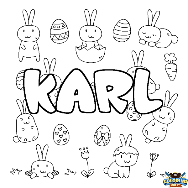 Coloring page first name KARL - Easter background