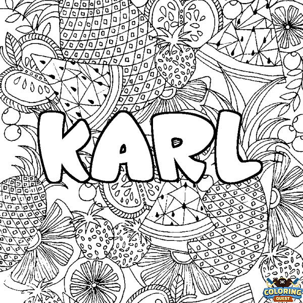 Coloring page first name KARL - Fruits mandala background