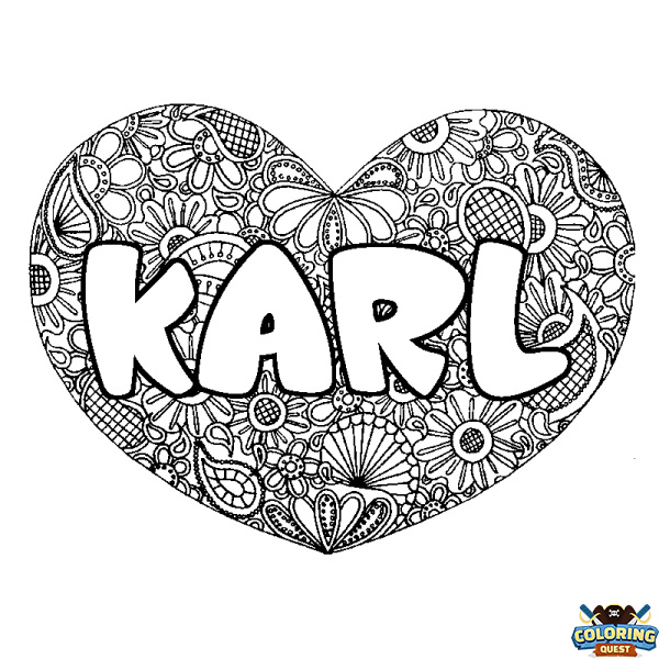 Coloring page first name KARL - Heart mandala background