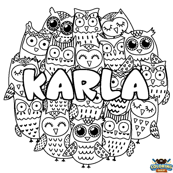 Coloring page first name KARLA - Owls background
