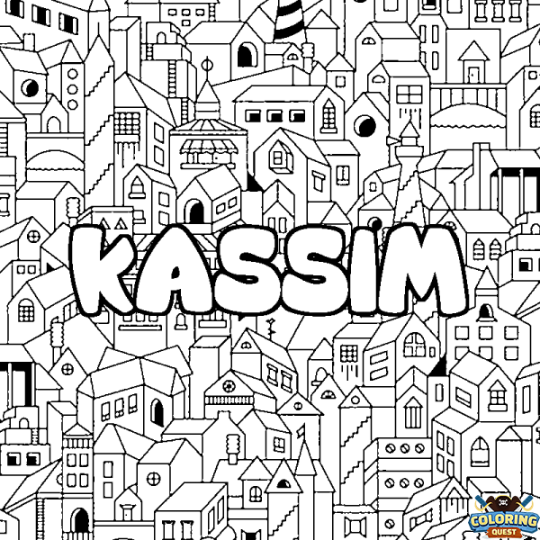 Coloring page first name KASSIM - City background