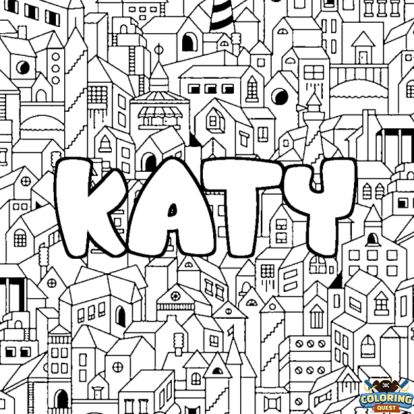 Coloring page first name KATY - City background