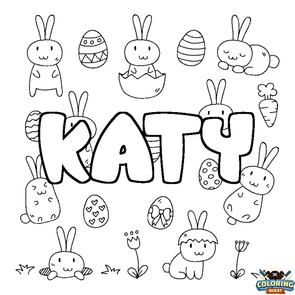 Coloring page first name KATY - Easter background
