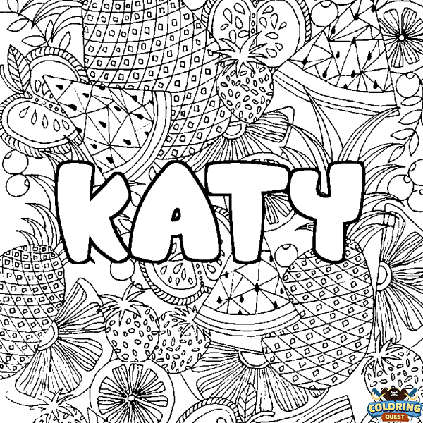 Coloring page first name KATY - Fruits mandala background