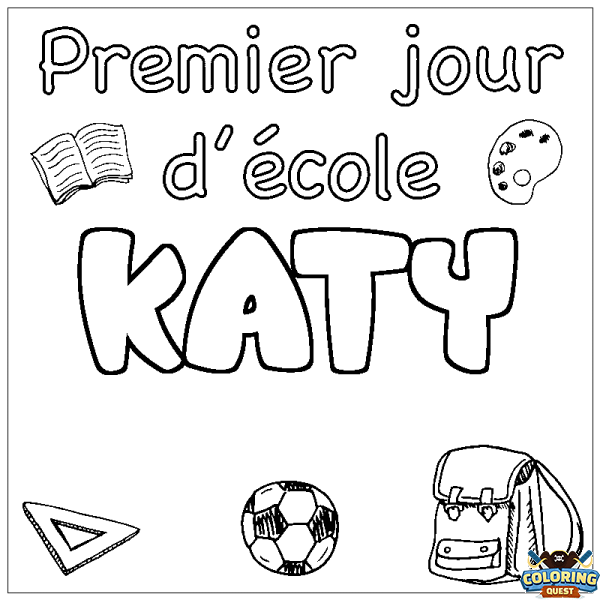 Coloring page first name KATY - School First day background