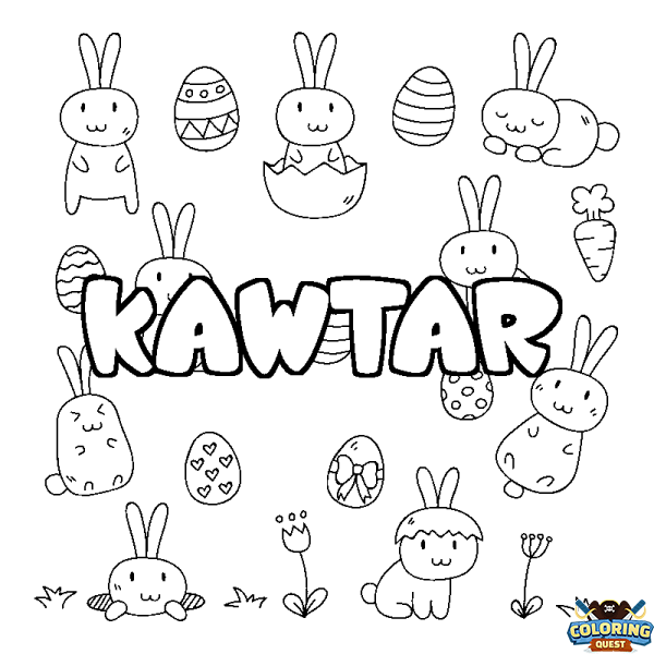 Coloring page first name KAWTAR - Easter background