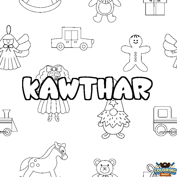Coloring page first name KAWTHAR - Toys background