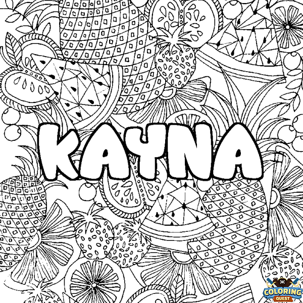 Coloring page first name KAYNA - Fruits mandala background