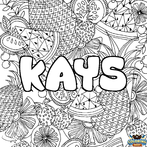Coloring page first name KAYS - Fruits mandala background