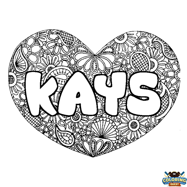 Coloring page first name KAYS - Heart mandala background