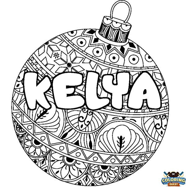 Coloring page first name KELYA - Christmas tree bulb background