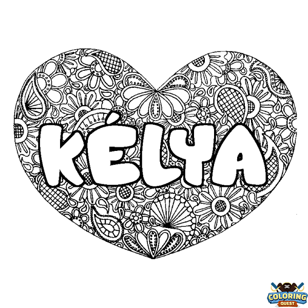 Coloring page first name K&Eacute;LYA - Heart mandala background