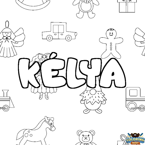 Coloring page first name K&Eacute;LYA - Toys background
