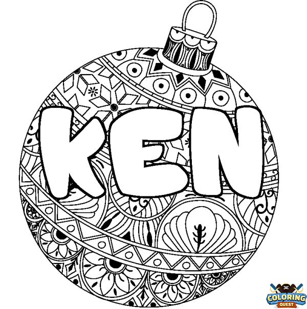 Coloring page first name KEN - Christmas tree bulb background