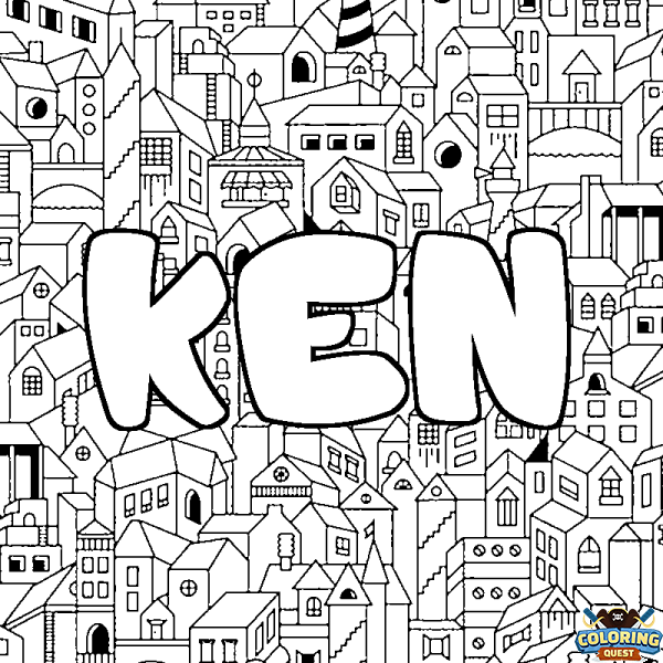 Coloring page first name KEN - City background