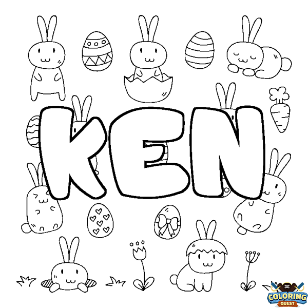 Coloring page first name KEN - Easter background