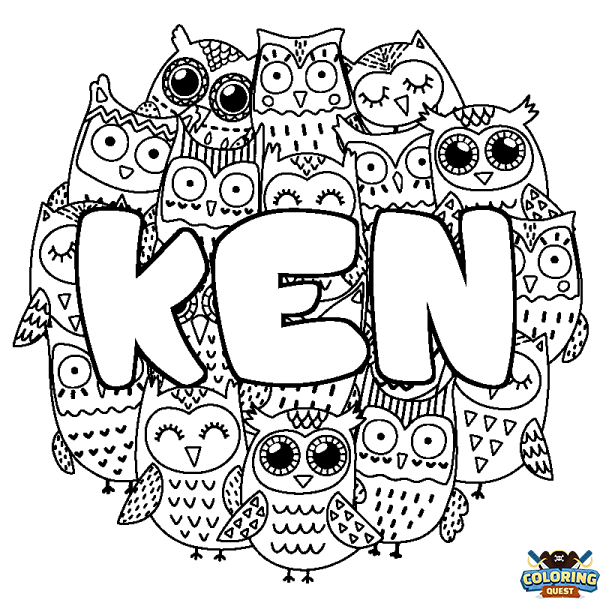 Coloring page first name KEN - Owls background