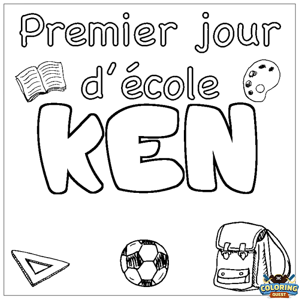 Coloring page first name KEN - School First day background