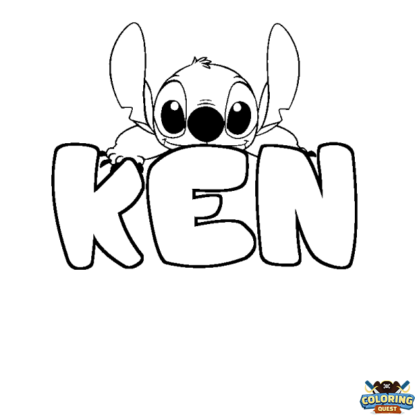 Coloring page first name KEN - Stitch background