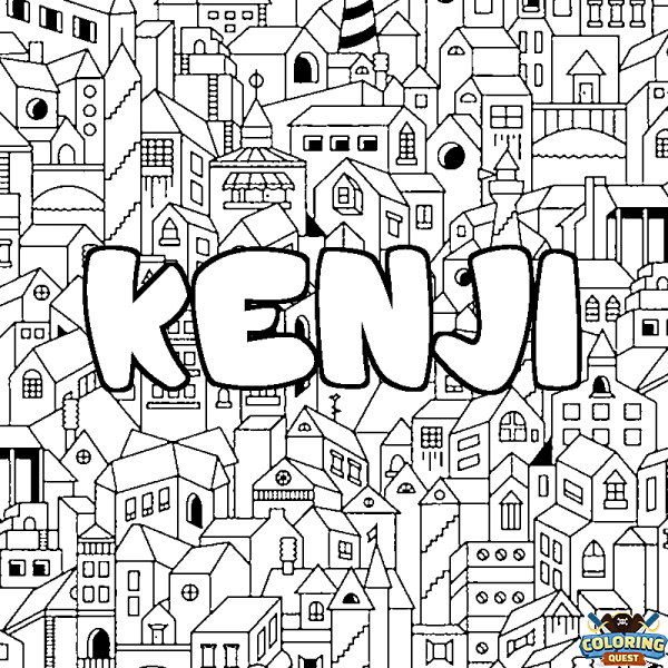 Coloring page first name KENJI - City background