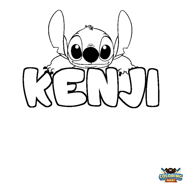 Coloring page first name KENJI - Stitch background
