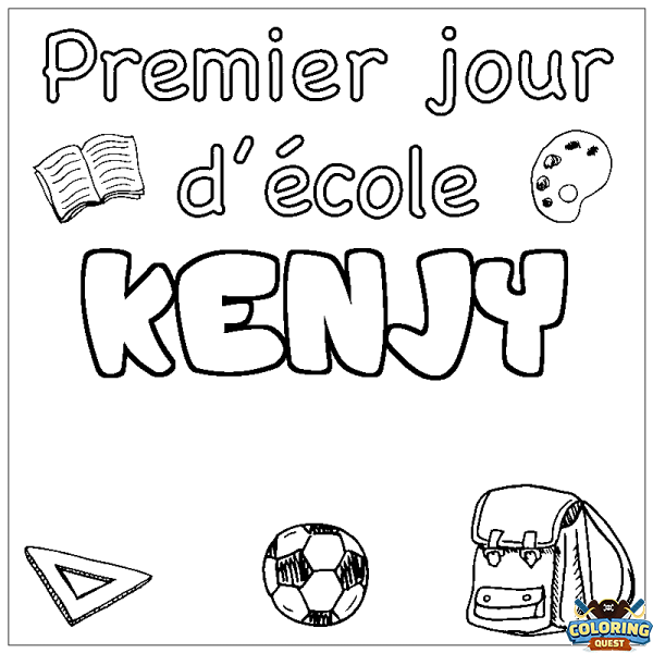 Coloring page first name KENJY - School First day background