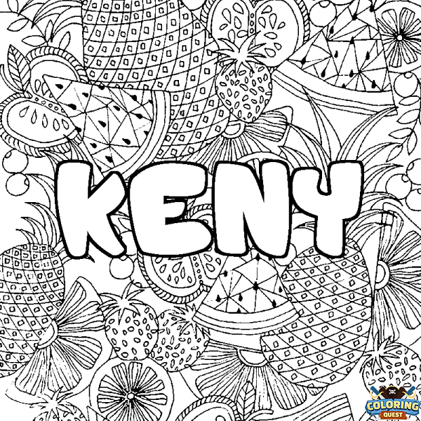 Coloring page first name KENY - Fruits mandala background