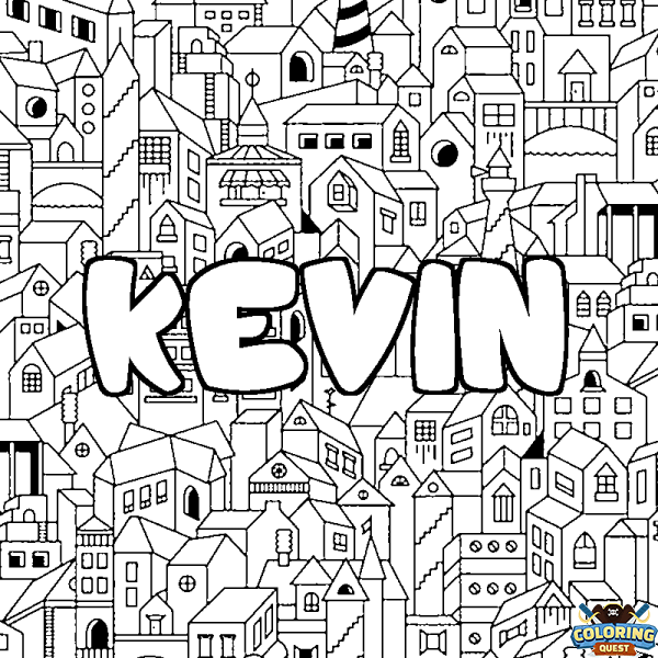 Coloring page first name KEVIN - City background