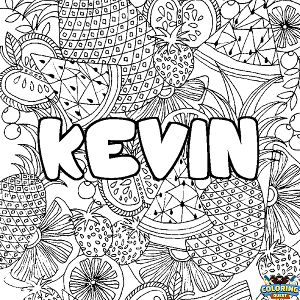 Coloring page first name KEVIN - Fruits mandala background