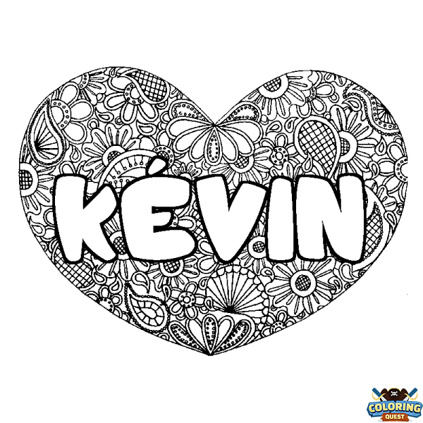 Coloring page first name K&Eacute;VIN - Heart mandala background