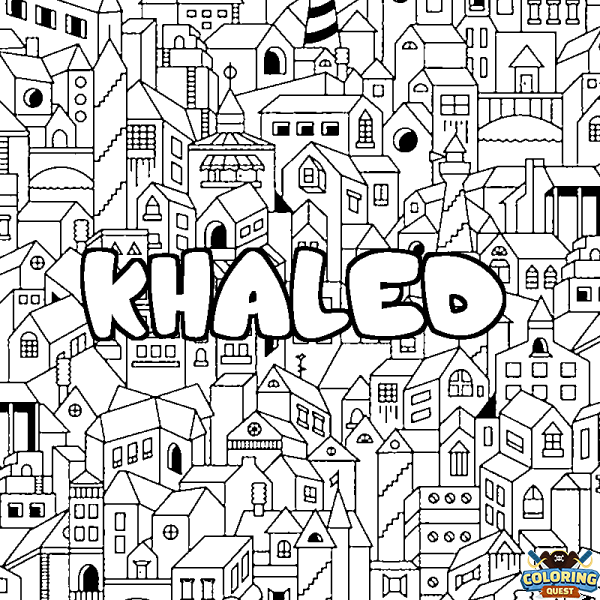 Coloring page first name KHALED - City background
