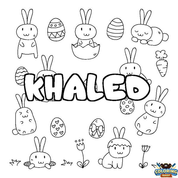 Coloring page first name KHALED - Easter background