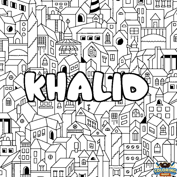 Coloring page first name KHALID - City background