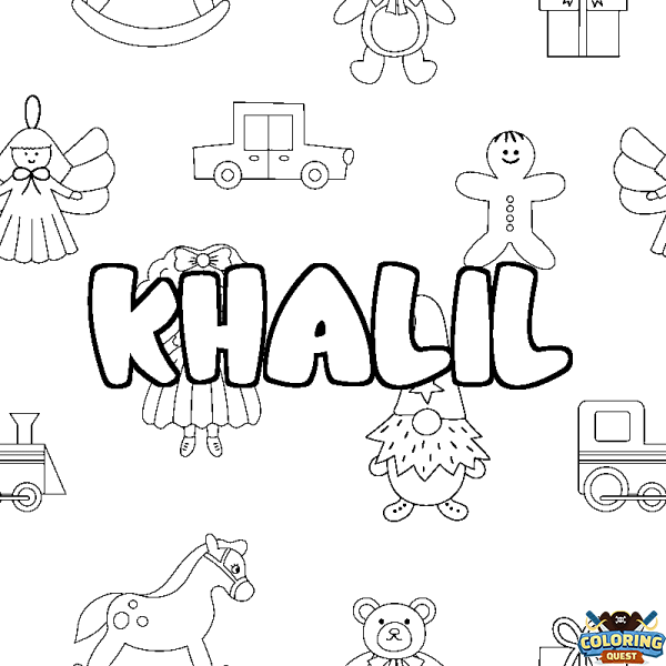 Coloring page first name KHALIL - Toys background