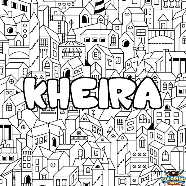 Coloring page first name KHEIRA - City background