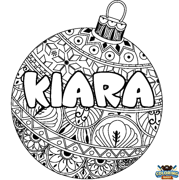 Coloring page first name KIARA - Christmas tree bulb background