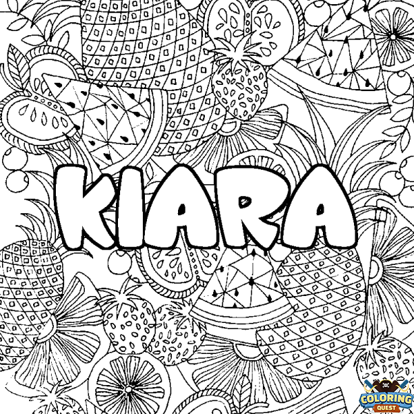 Coloring page first name KIARA - Fruits mandala background