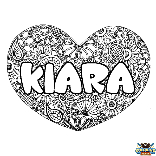 Coloring page first name KIARA - Heart mandala background