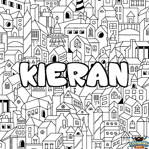 Coloring page first name KIERAN - City background