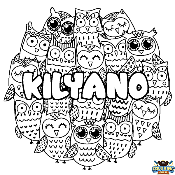 Coloring page first name KILYANO - Owls background